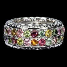 925 Sterling Silver Ring Round Tourmaline Natural Gemstone Jewelry Size 6.5