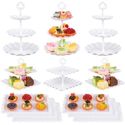 12-Pack Dessert Table Display Set, 6 Cupcake Stands and 6 Dessert Trays, Plas...