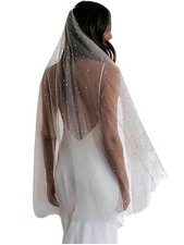 EllieWely Pearl Fingertip Length Wedding Bridal Veil Ivory 38inch