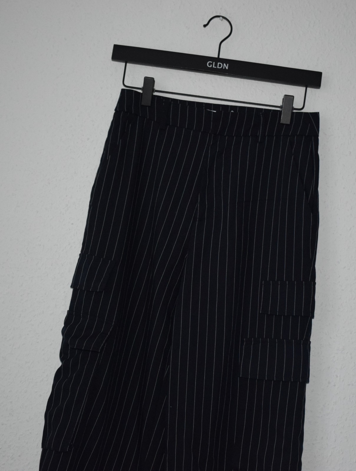 Stradivarius Pinstripe Cargo Pants - Navy/Black image 3