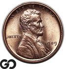 1909 VDB Lincoln Cent Wheat Penny, Lustrous Red, Solid Gem BU++