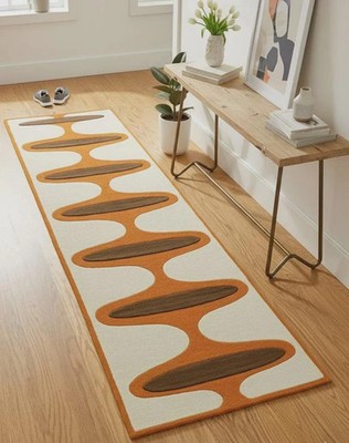 Hand Tufted Wool Runner Rug | Retro Wave, Mid-Century Modern