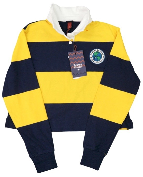 FILA Blazer canottaggio rugby donna blu giallo target righe crop ritagliato M nuovo con etichette!!