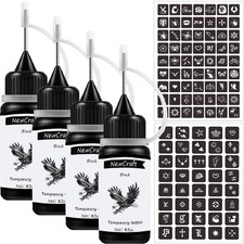 NewCraft 4 Packs Black Temporary Tattoo Ink and Stencils for Women black 4