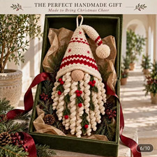 DIY  Holly Gnome Crochet Kit, Door, wall, hanging, Yarn, tools and pattern inc