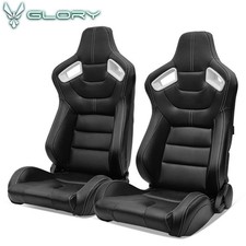 Universal Racing Seat Pair Adjustable Dual Slider Pu Carbon White Bezel Stitch Universal Racing Seat Pair Adjustable Dual Slider Pu Carbon White Bezel Stitch