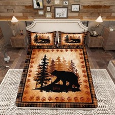 Bear Print Bedding Set Twin Size,Wild Animal Hunt Pine Trees Fitted for Boys ...