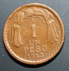 1943 Chile One Peso. Very Nice Condition. — photo 2