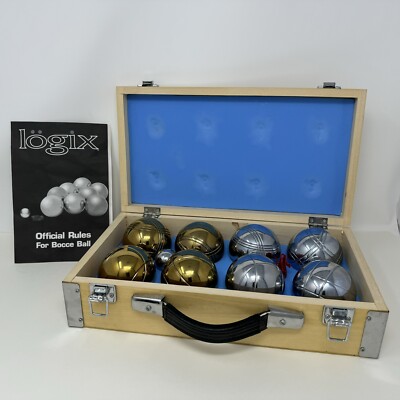 Vintage Chrome & Gold LoGiX Boules Bocce Set w/ Wooden Case