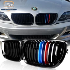 Gloss Black M-Color Front Kidney Grill For BMW E46 3-Series Sedan LCI 2002-2005
