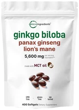 Ginkgo Biloba 5600mg w/ Ginseng & Lions Mane Brain & Memory Support 400 Sofgels