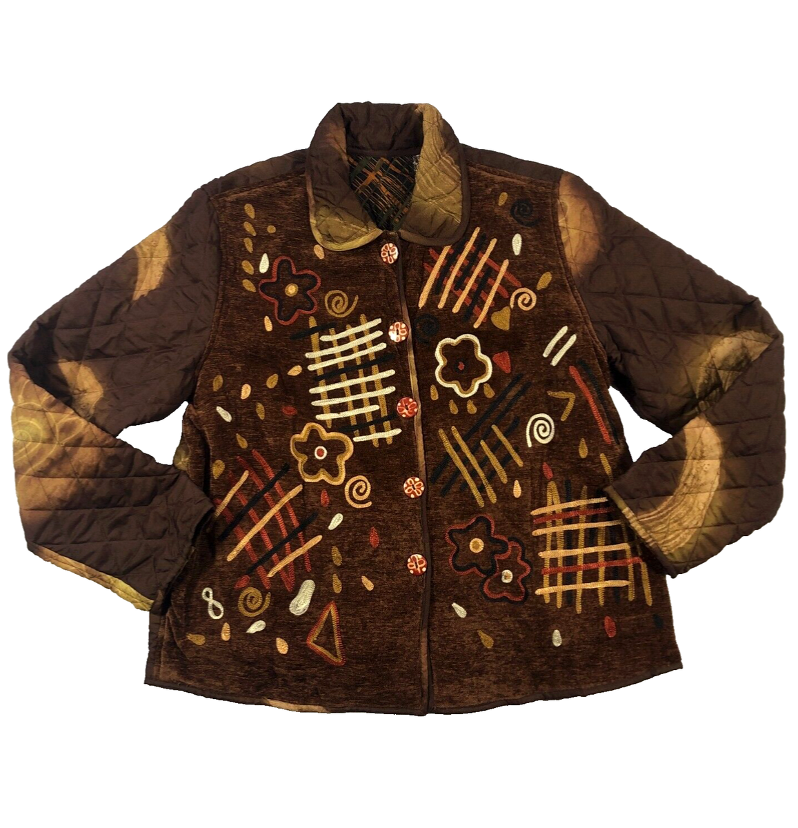 Indigo Moon Womens Quilted Jacket Sz L Embroidered Button