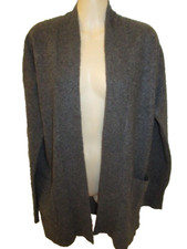 Qi 100% Cashmere Gray Open Front Cardigan wit...