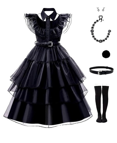 black hooded dress costume Pocket Dress -Black