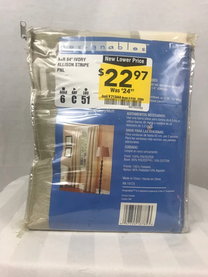 Designables Allison Stripe Ivory/Multi Curtain Panel 40" W x 84" L - Image 2 of 4