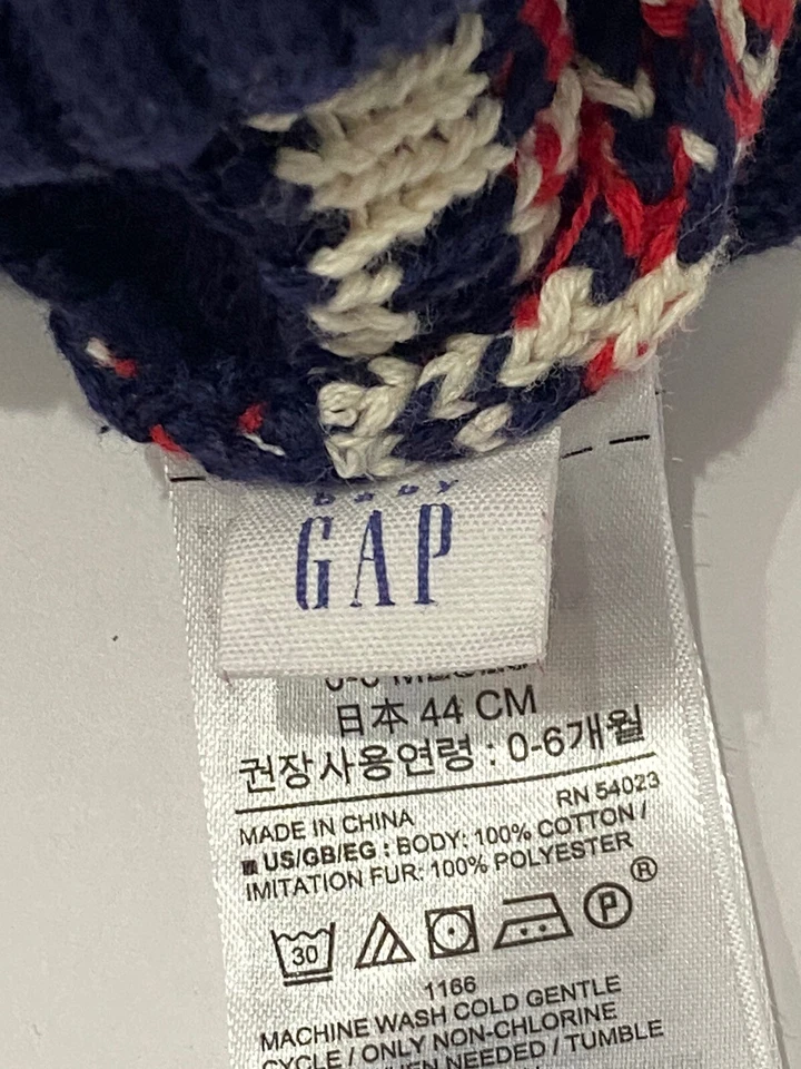 BABY GAP Kids 0-6 Months Girl Boy Cotton Red Navy Knit Beanie Mitten Set - Image 2 of 4