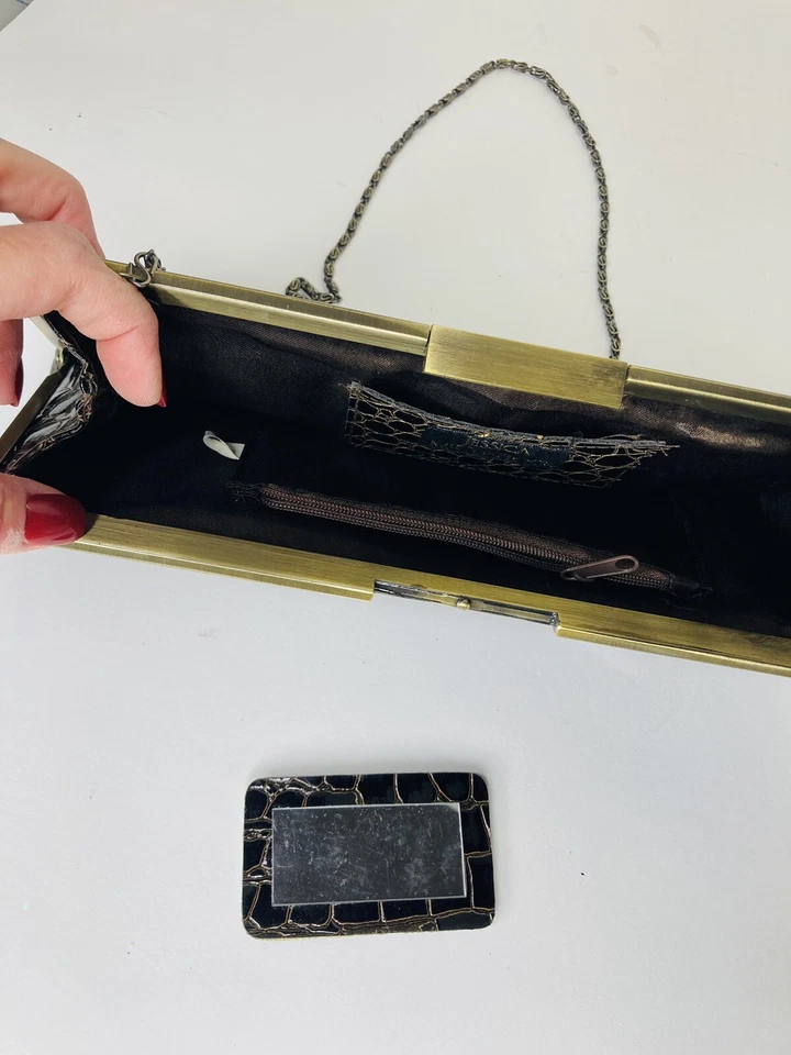 Jessica McClintock Vintage Faux Snakeskin Crossbody Clutch Handbag w/Mirror - Image 2 of 4