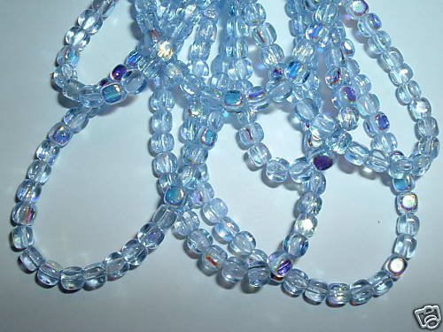 AL609 CZECH 4mm Glass CUBE Beads-LIGHT SAPPHIRE AB-100 - Picture 1 of 1
