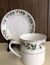 Gibson Everyday China CHRISTMAS CHARM HOLLY & BERRIES Cup & Saucer Set
