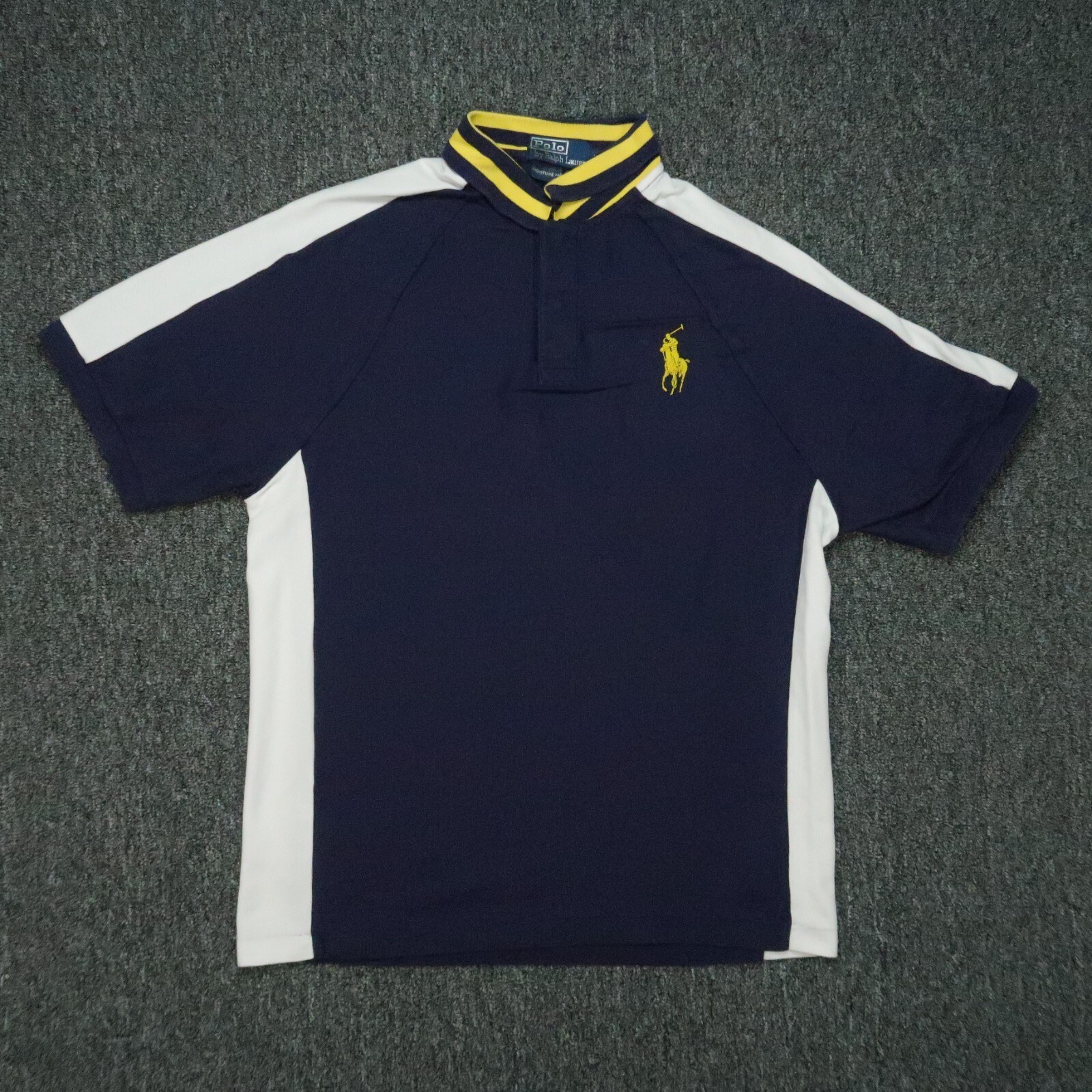 Polo Ralph Lauren Camicia Uomo Blu Medio Gestione Umidità Big Pony Collo a Scatto