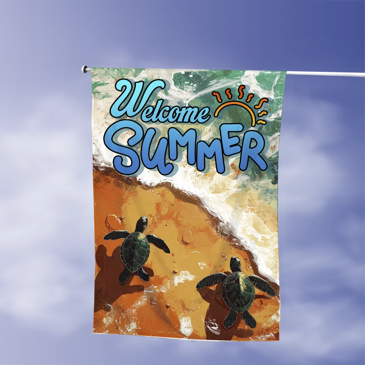 Turtle Summer Beach Flag, Beach Turtle Lovers Flag, Welcome Summer Garden Flag