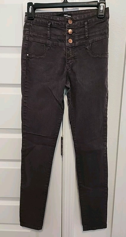Refuge Distressed High Waist Super Skinny Jeans Sz 4 Wide 3 Button Black/Dk Gray
