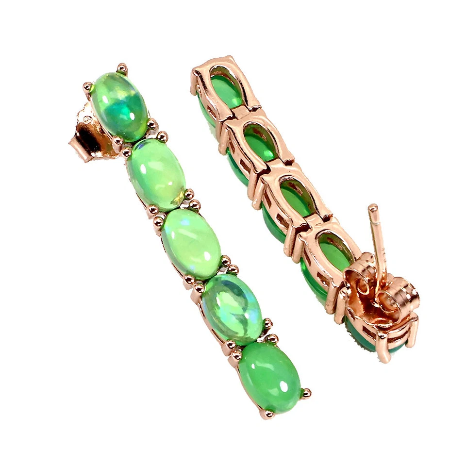 925 Orecchini Argento Sterling Ovale Opale di Fuoco 6x4mm Naturale Gemma - Immagine 3 di 4