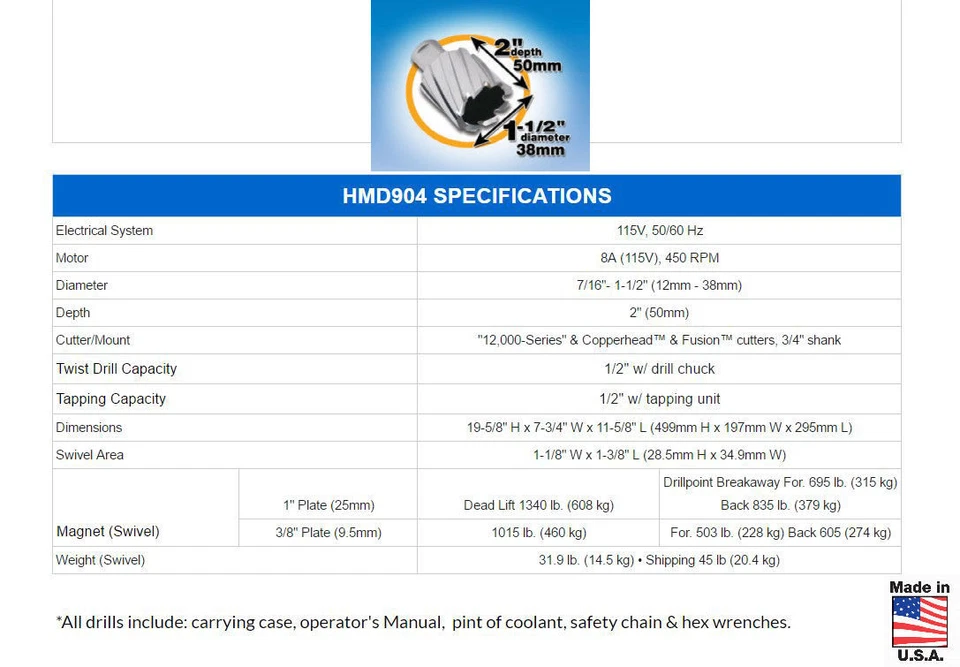 Hougen HMD904S 115-Volt Swivel Base Magnetic Drill - Image 3 of 4