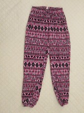 Faded Glory Girl's Pants Pull On Elastic Waist Pink Aztec Size L 10-12 