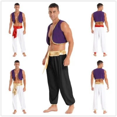 INHZOY DE Herren Arabischer Prinz Kostüm Aladinhose Bloomers Und Weste Tops Party