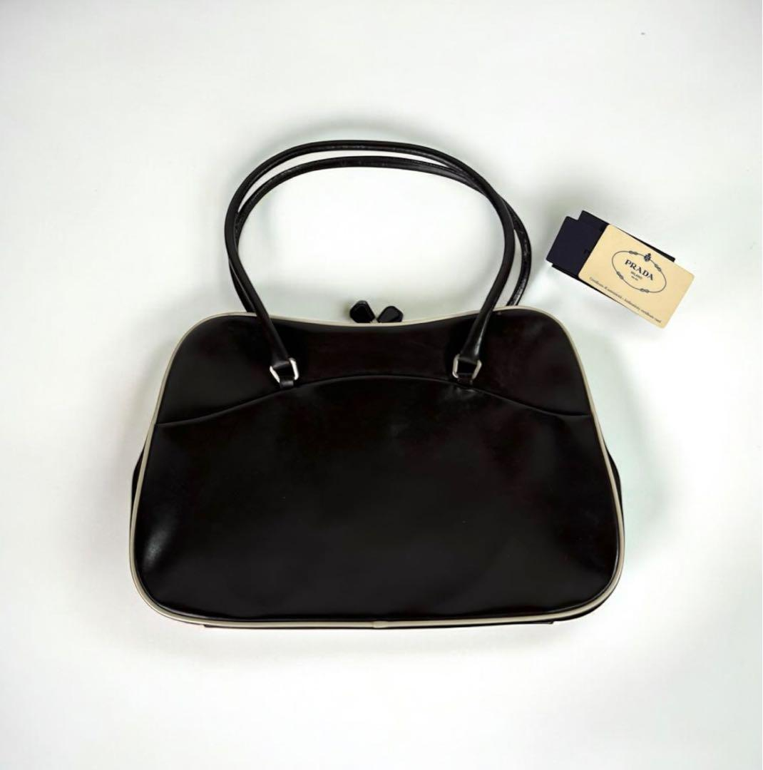 バッグ FW2000 PRADA LEATHER HAND BAG PRADA FW2000 Brown Vitello Leather Frame Bag Triangle Logo