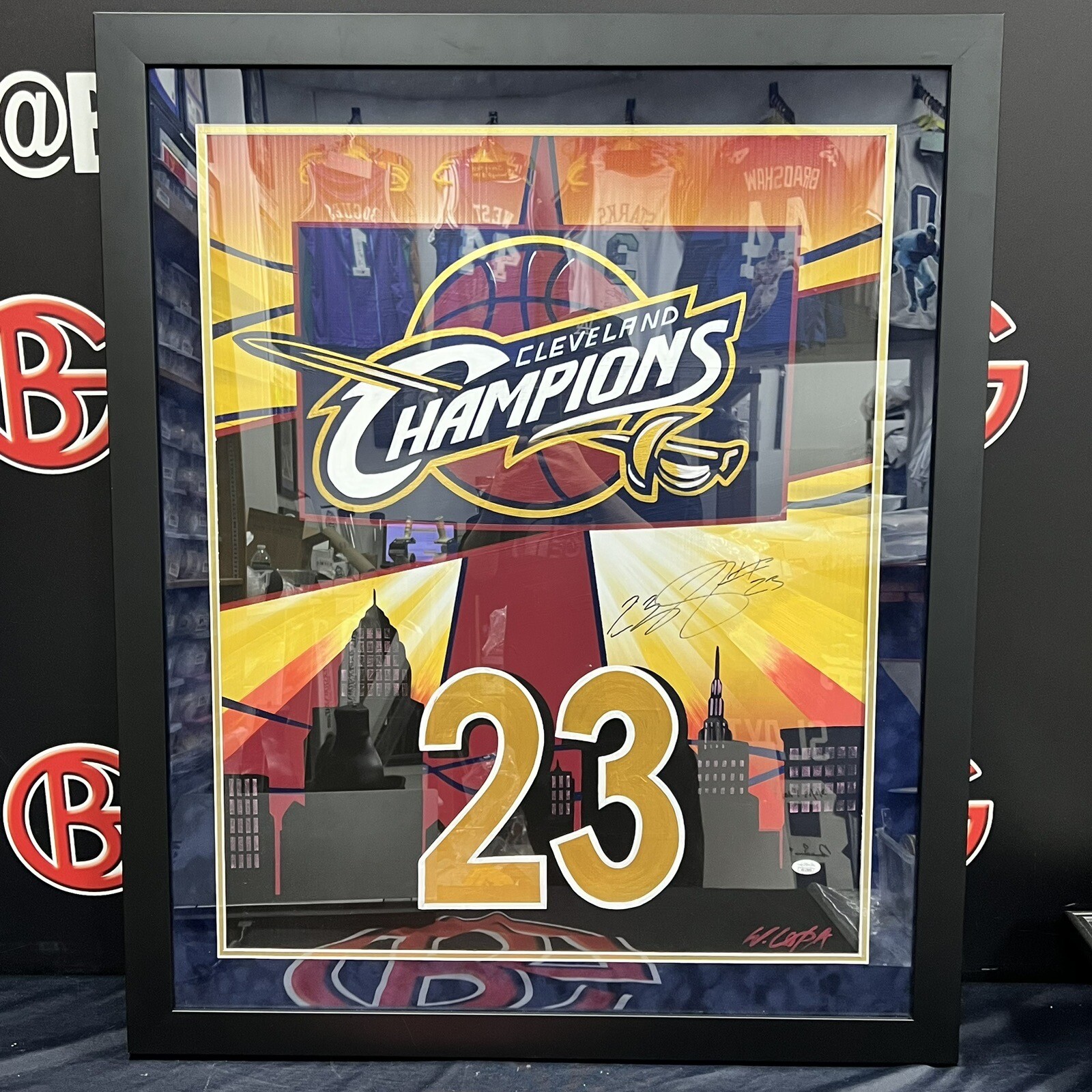 LeBron James Autographed Signed Cleveland Cavaliers Framed Painting JSA LOA 1/1 Art 