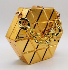 *Nuevo* Bolso de mano de noche con forma hexagonal con cadena transparente Bolso sin asas Cartera de boda/Dorado 8876
