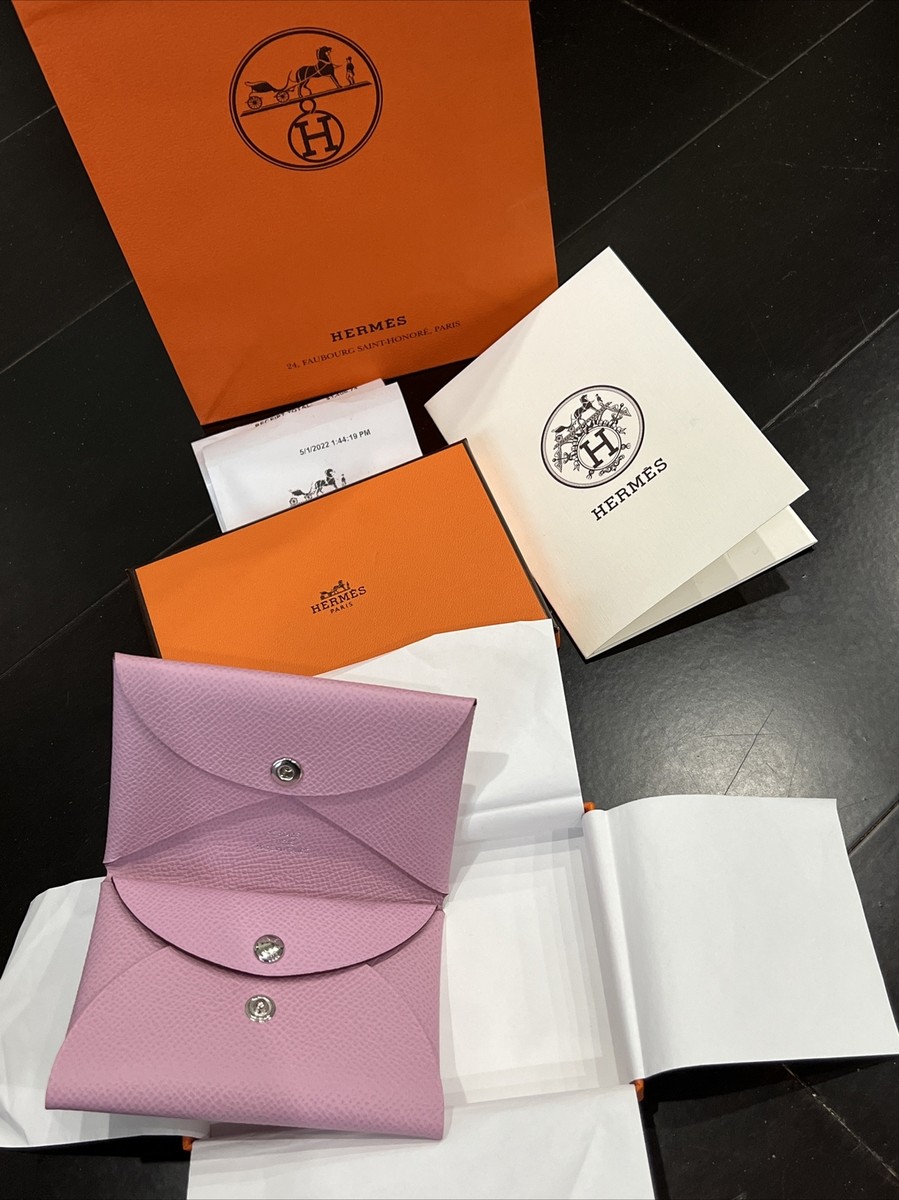 New With box Hermes calvi duo Leather Epsom card holder Pink New With box Hermes calvi duo Leather Epsom card holder Pink