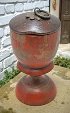 Antique Wooden Lacquer Painted Kum Kum Powder Tika Box Original Old Hand Carved