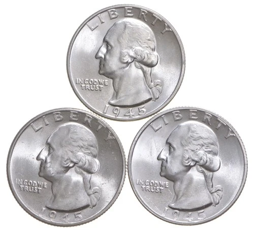 Choice Unc 1945 P+D+S Washington Quarter Gem BU Collection Lot Set *2699