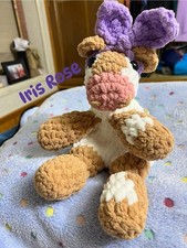 Handmade Crochet Plush Cow Stuffed Animal Brown/White Purple Bow Small 6-14 in