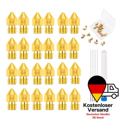 24pcs 0.2/0.3/0.4/0.5/0.6/0.8/1.0mm Messing MK8 3D Drucker Düsen Nozzle Extruder