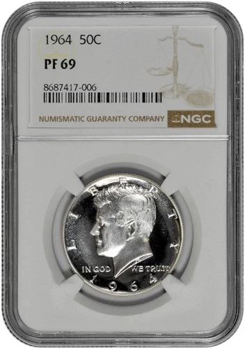 1964 50C Silver Proof Kennedy Half Dollar NGC Graded PF 69 in Light Obv Cameo