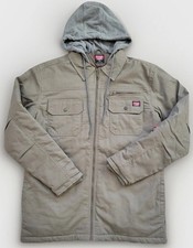 Wrangler men's canvas hooded work jacket MEDIUM quilted lining green gray