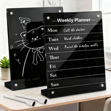 2 Pack 12x8 Black Acrylic Weekly Dry Erase Boards with Stand for Office, School