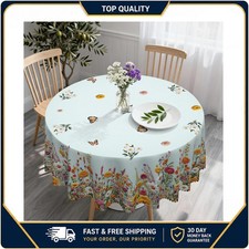 60 Inch Round Tablecloth Waterproof Washable Floral Butterfly Pattern