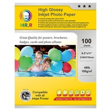100 Sheets Single Side High Glossy Inkjet Photo Paper 180gsm 49lb 8.5x11 Inch