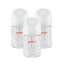 Pigeon Wide Neck Nursing 3 Glass Bottle 5.4Oz/160ml Anti-Colic with 3 SS Nipples