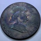 1952 50C Franklin Half Dollar Incredible Rainbow Toning