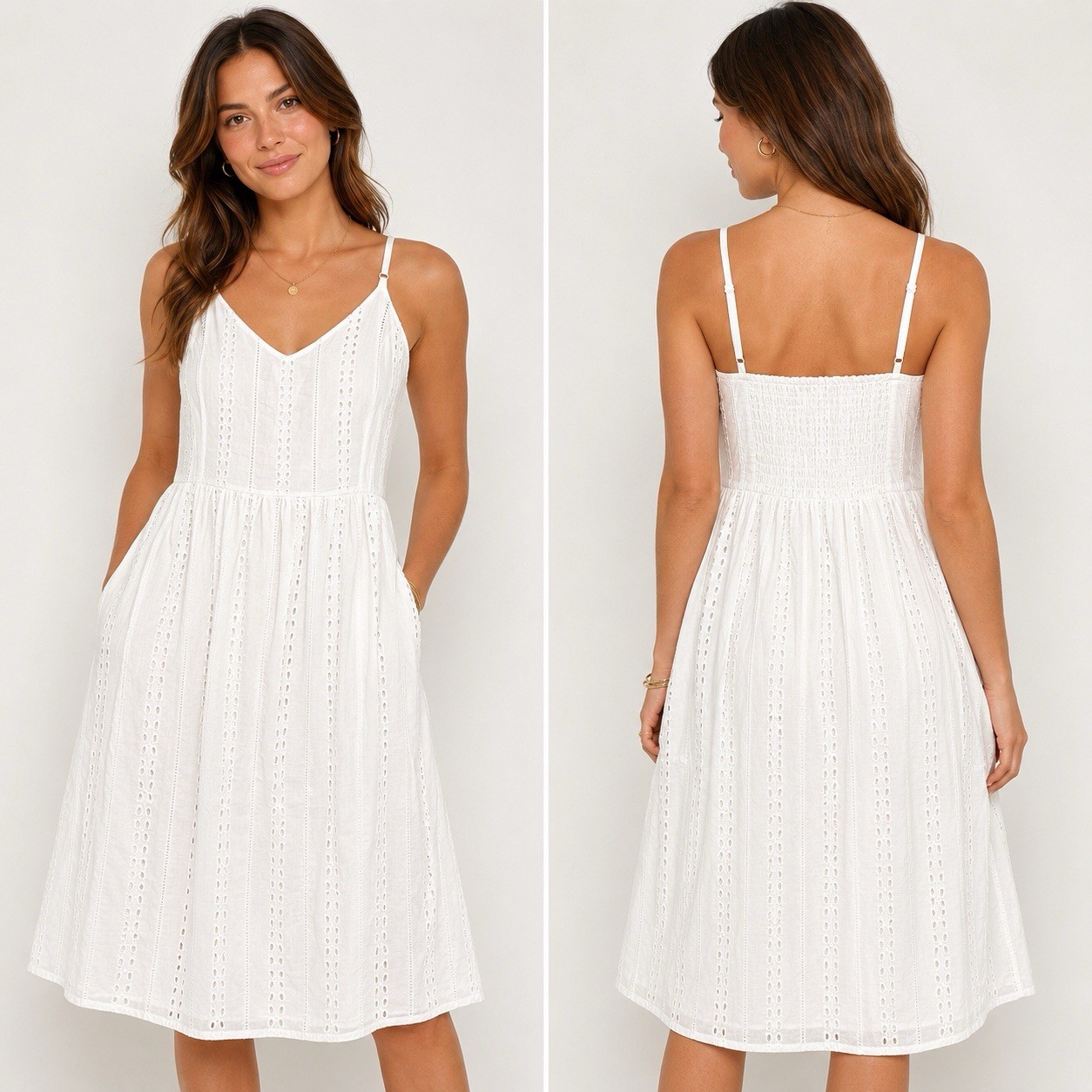 Old Navy White Cotton Blend Eyelet Sun Dress Size XL Smocked Beach Pockets