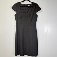 Ann Taylor Black Cap Sleeve Pleated Bodice Dress Sz 10 Career Cocktail