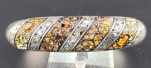 Designer Signed Brighton Crystal Voyage Amber Rhinestone Hinged Bangle Bracelet - Picture 3 of 8