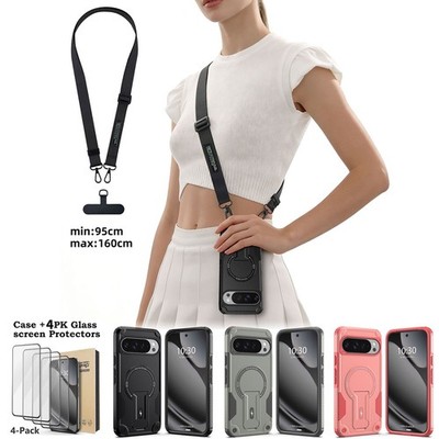 For Google Pixel 10 Pro XL Case with Lanyard Crossbody Strap +4 Screen Protector