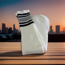 VTG Mens Socks Sport Tube Stripe Acrylic Orlon Grey Black Size 9-11 80s 19  USA
